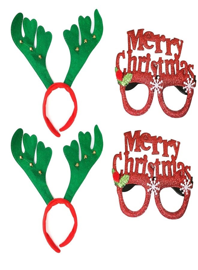 Partunay Set Of 2 Glitter Merry Christmas Goggles With 2 Big Reindeer Antlers Headband Christmas Costume for Kids Adults Christmas Xmas Party Props Favor Christmas Gift For Kids - Image 1